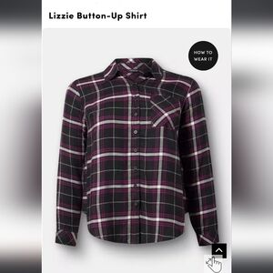 Torrid Black and Purpl Plaid Button-Down Shirt